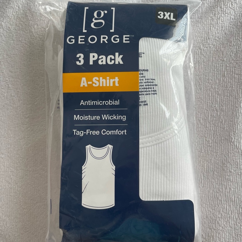 2 Packs- 6 Shirts- George A-Shirt Men's WHITE Tank Top NEW- White Beater
